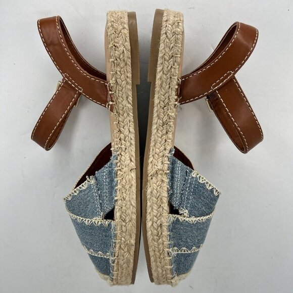 Time and Tru Womens Blue Ankle Strap Buckle Denim Size 7.5 Espadrille Flats - Picture 6 of 9